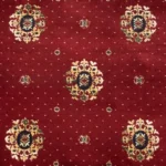 Close-up of red loop pile carpet texture