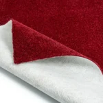 Red carpet swatch showing white felt backing