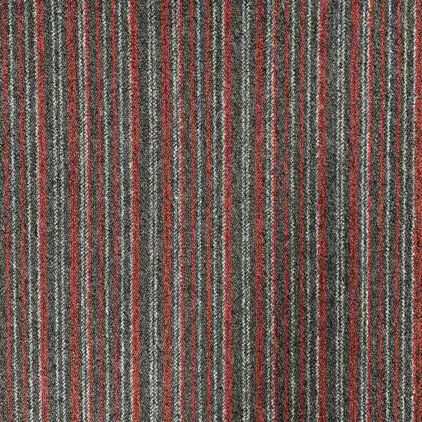 Textured red and charcoal linear striped office carpet tile.
